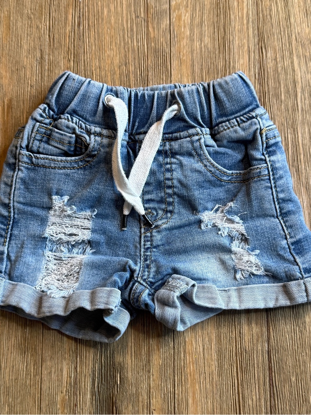 Little Bipsy Pull On Kids Distressed Denim Shorts Drawstring, 6-12M